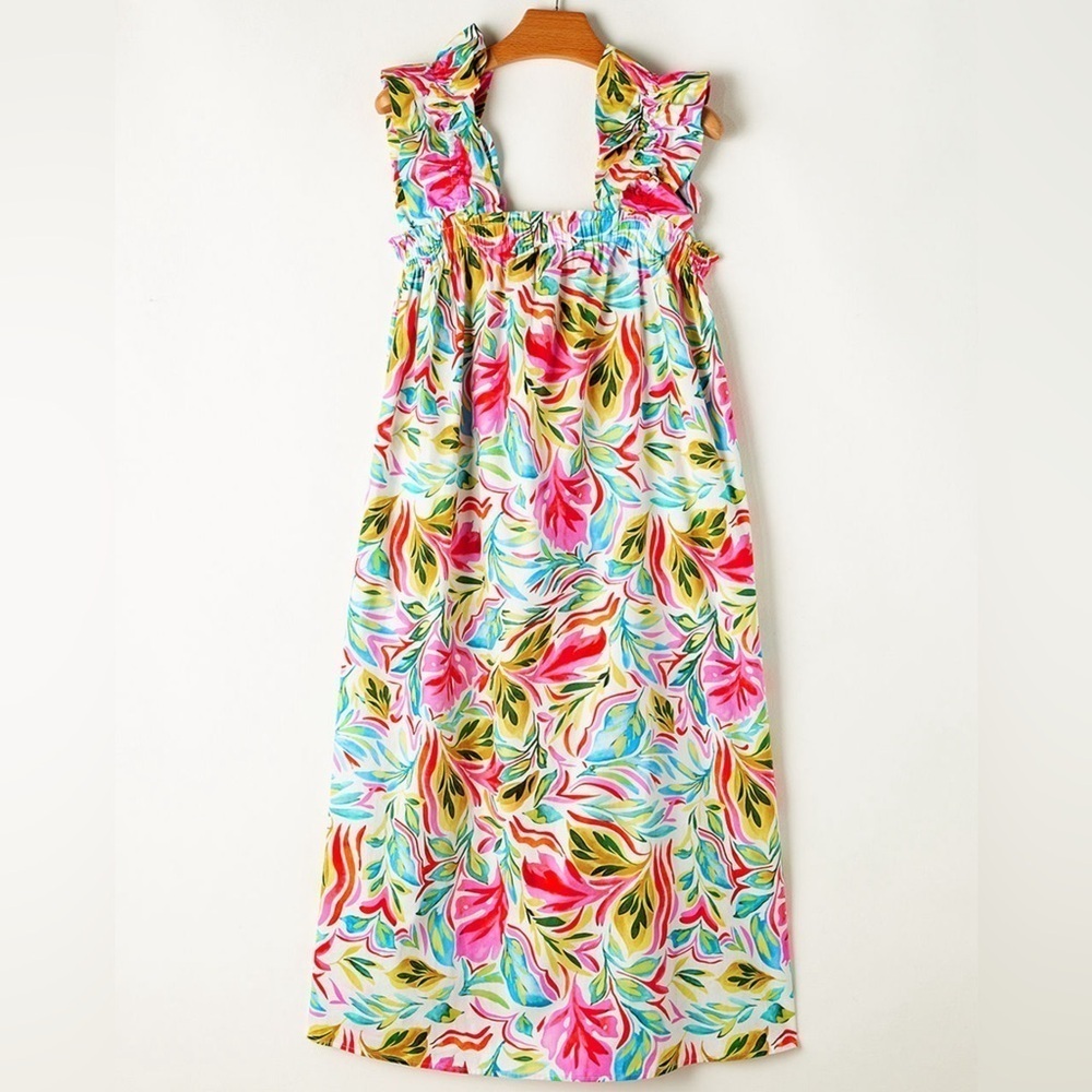 White Floral Ruffled Sleeveless Midi Dress - Picture 5 of 5